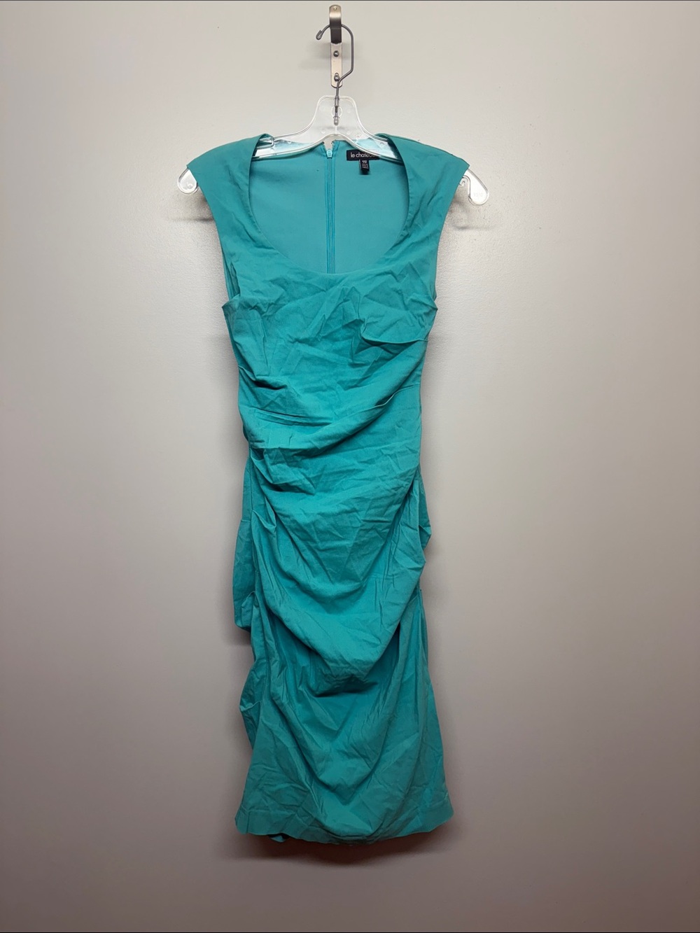 le chateau Teal Cap-Sleeve Ruched Midi Dress